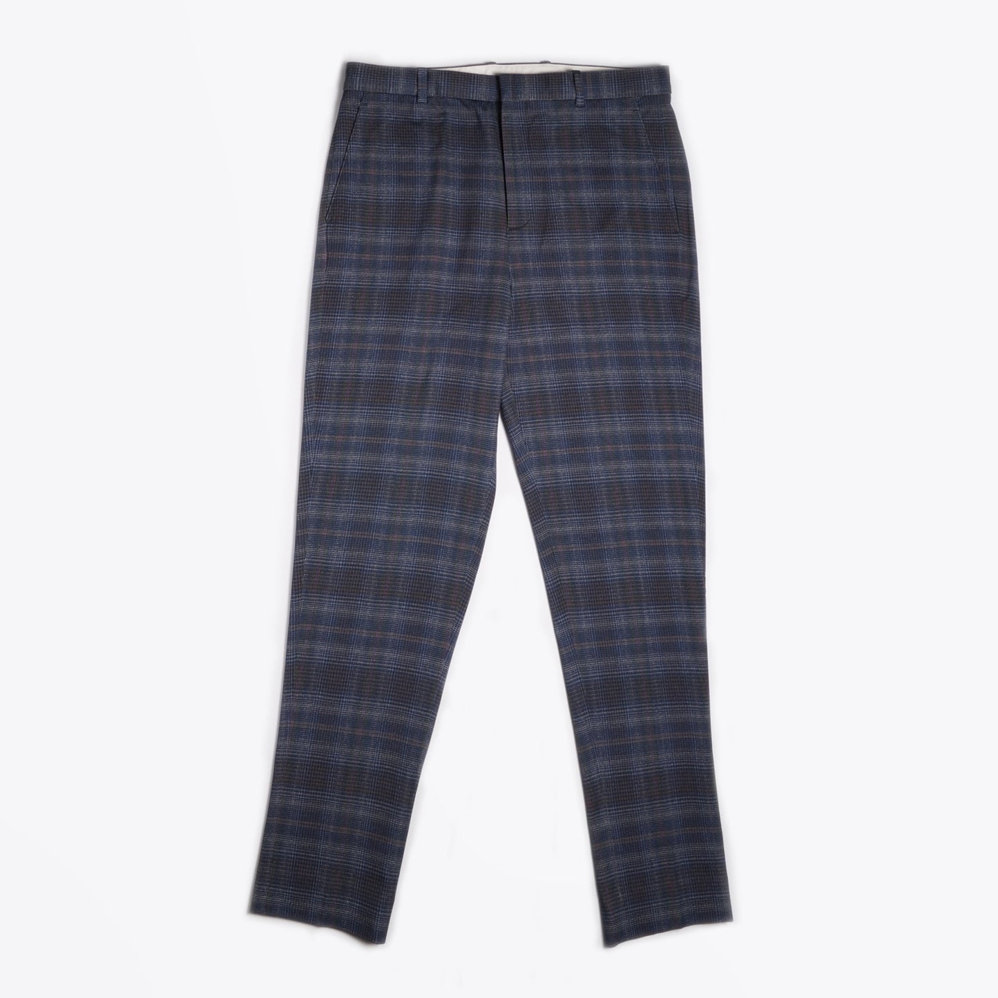 - Stretch Checked Trousers - Blue