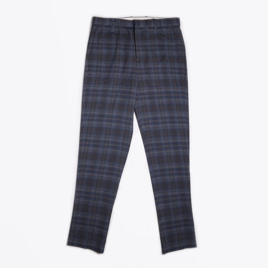 - Stretch Checked Trousers - Blue