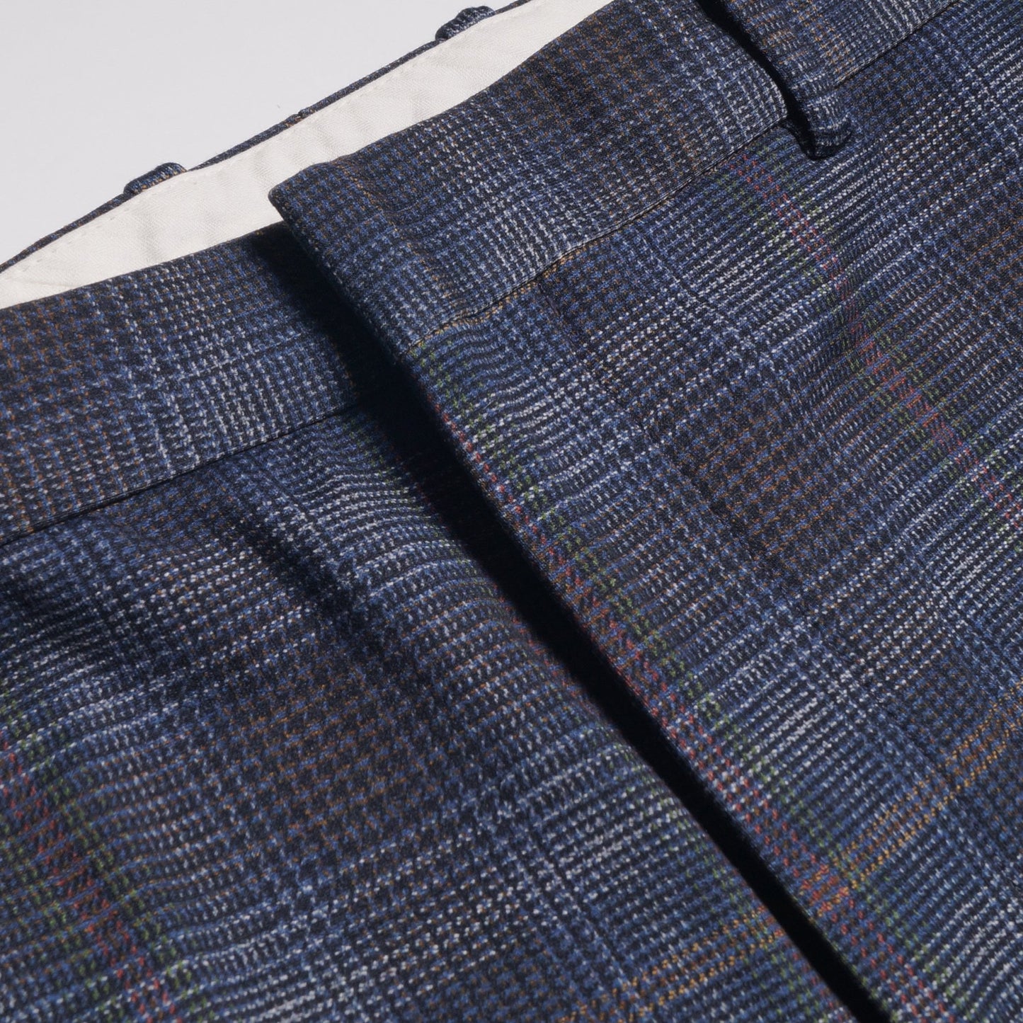 - Stretch Checked Trousers - Blue