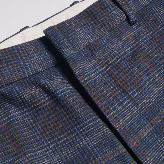 - Stretch Checked Trousers - Blue