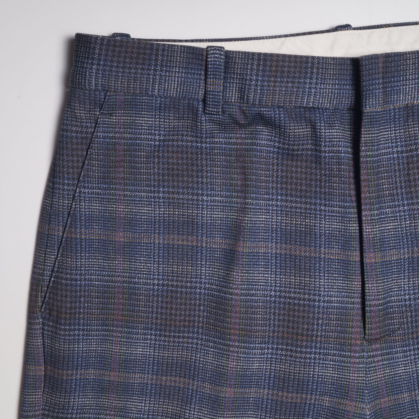 - Stretch Checked Trousers - Blue