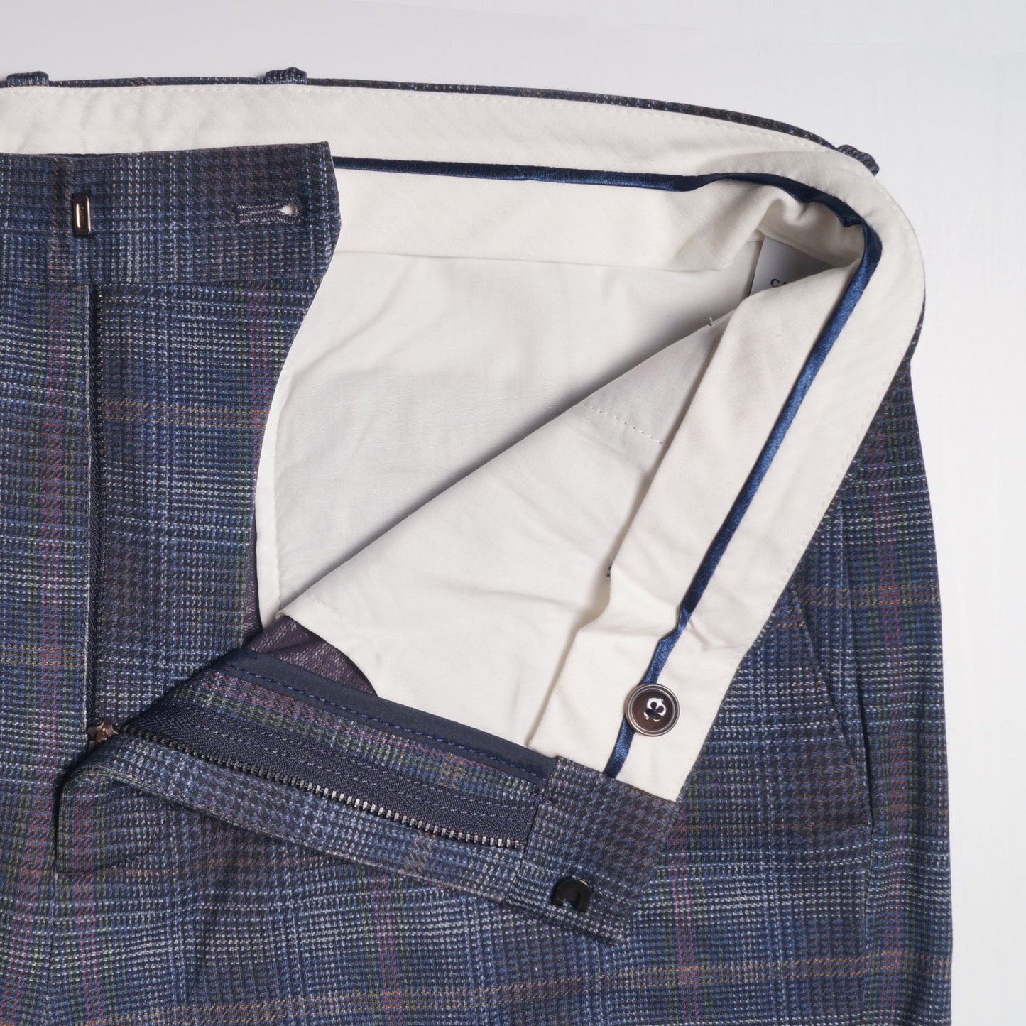 - Stretch Checked Trousers - Blue