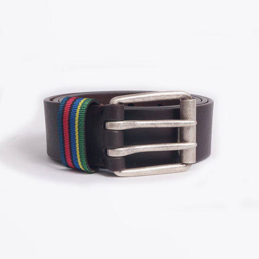 Leather 'Stripe' Belt - Brown