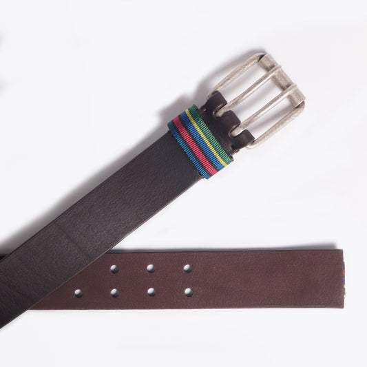 Leather 'Stripe' Belt - Brown