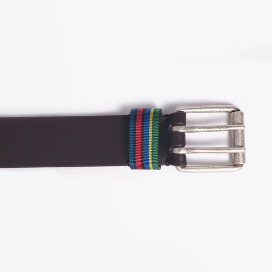 Leather 'Stripe' Belt - Brown