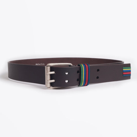 Leather 'Stripe' Belt - Brown