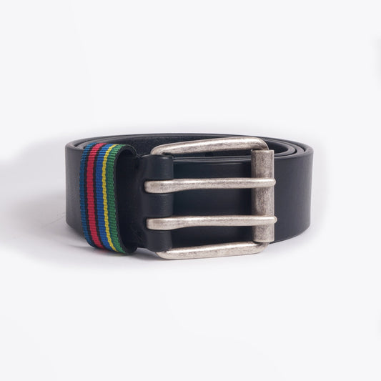 Leather 'Stripe' Belt - Black