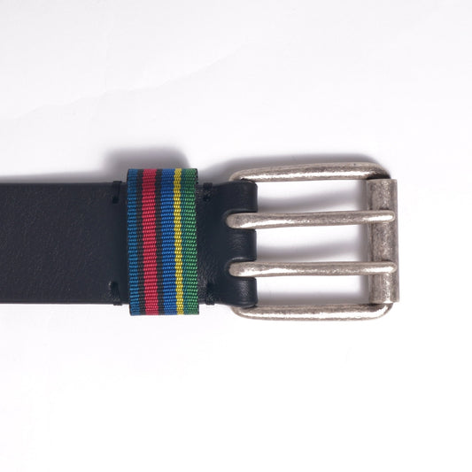 Leather 'Stripe' Belt - Black