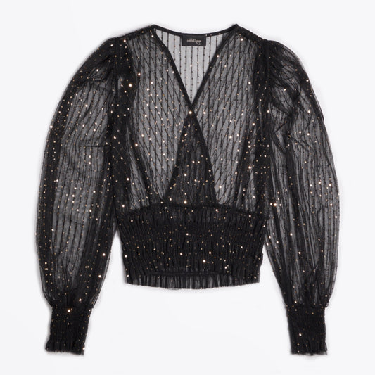 - Sequin Spot Sheer Top - Black