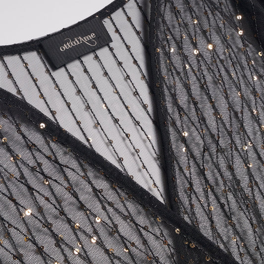 - Sequin Spot Sheer Top - Black