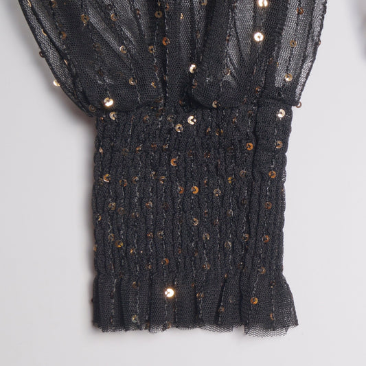 - Sequin Spot Sheer Top - Black