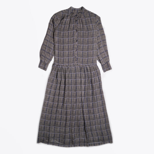 - Oversized Tartan Maxi Dress - Blue/Navy