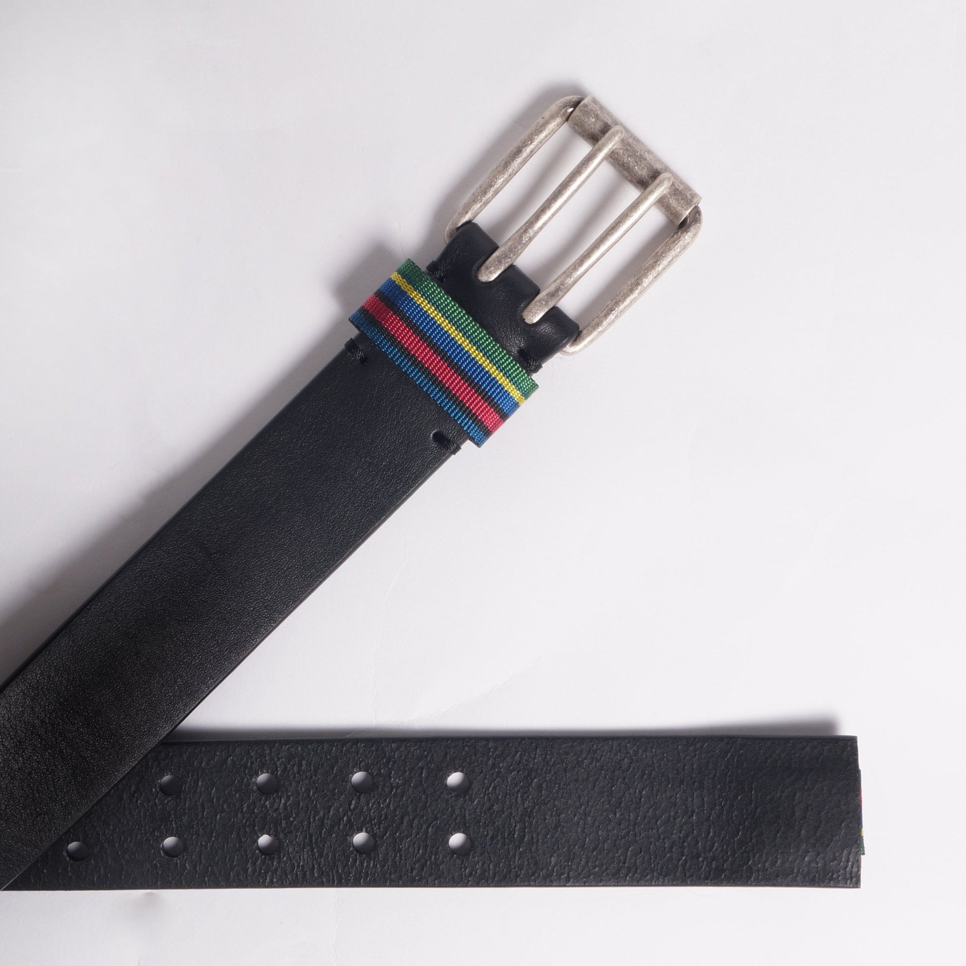 Paul Leather 'Stripe' Belt - Black