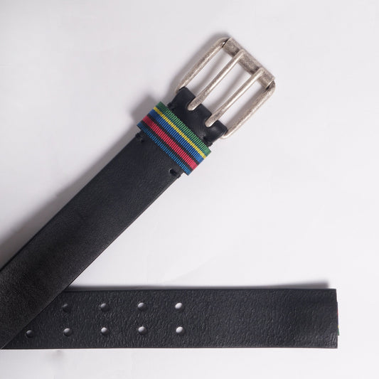 Leather 'Stripe' Belt - Black