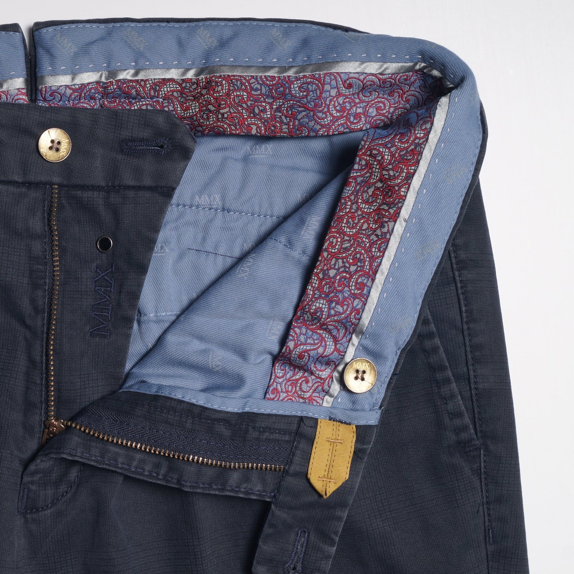 MMX Leo - Super Slim Checked Chinos - Navy