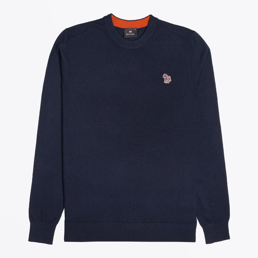 - Cotton-Blend Zebra Logo Sweater - Navy
