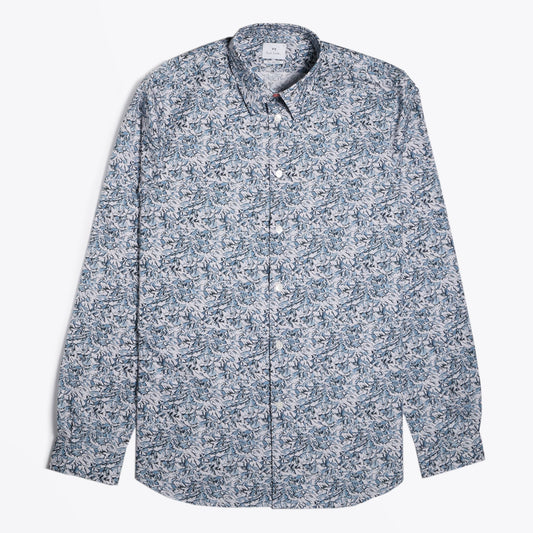 Mountain Peaks Print Shirt - Light Blue