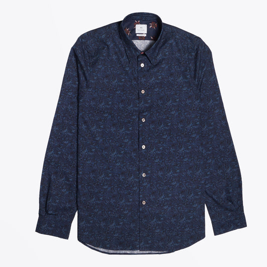 Mountain Peaks Print Shirt - Navy Blue