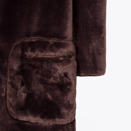 - Faux Fur Shawl Collar Coat - Brown