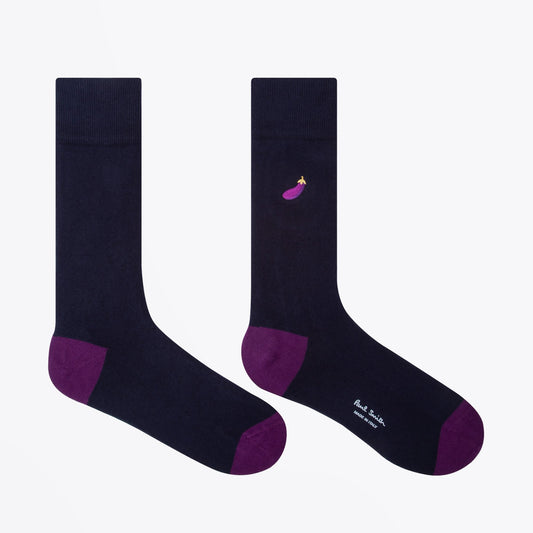 - Embroidered 'Aubergine" Socks - Navy