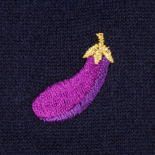 - Embroidered 'Aubergine" Socks - Navy