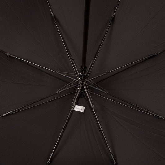 - Signature Stripe Border Walker Umbrella With Wooden Handle - Black