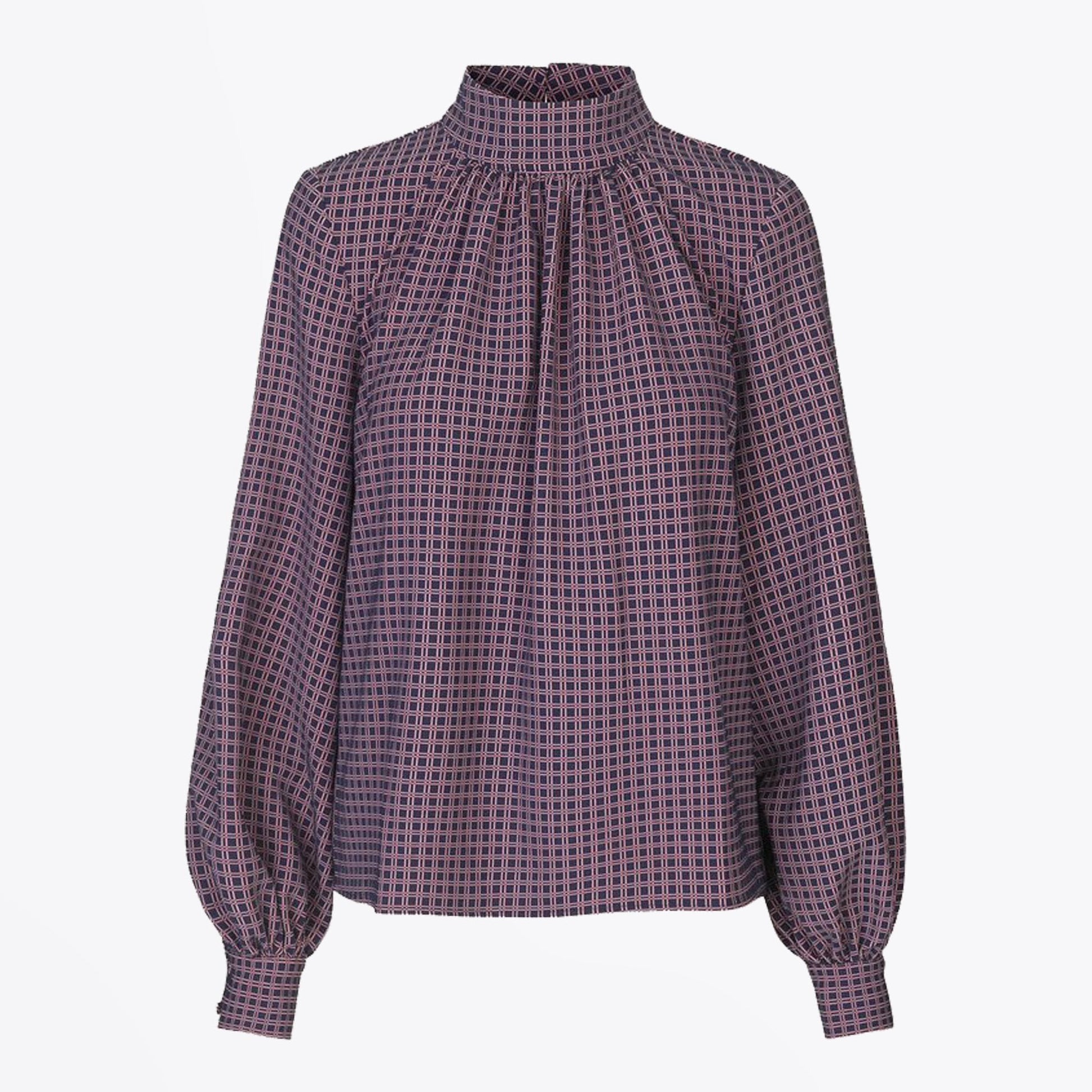 Stine Eddy Grid Print Top - Navy/Pink