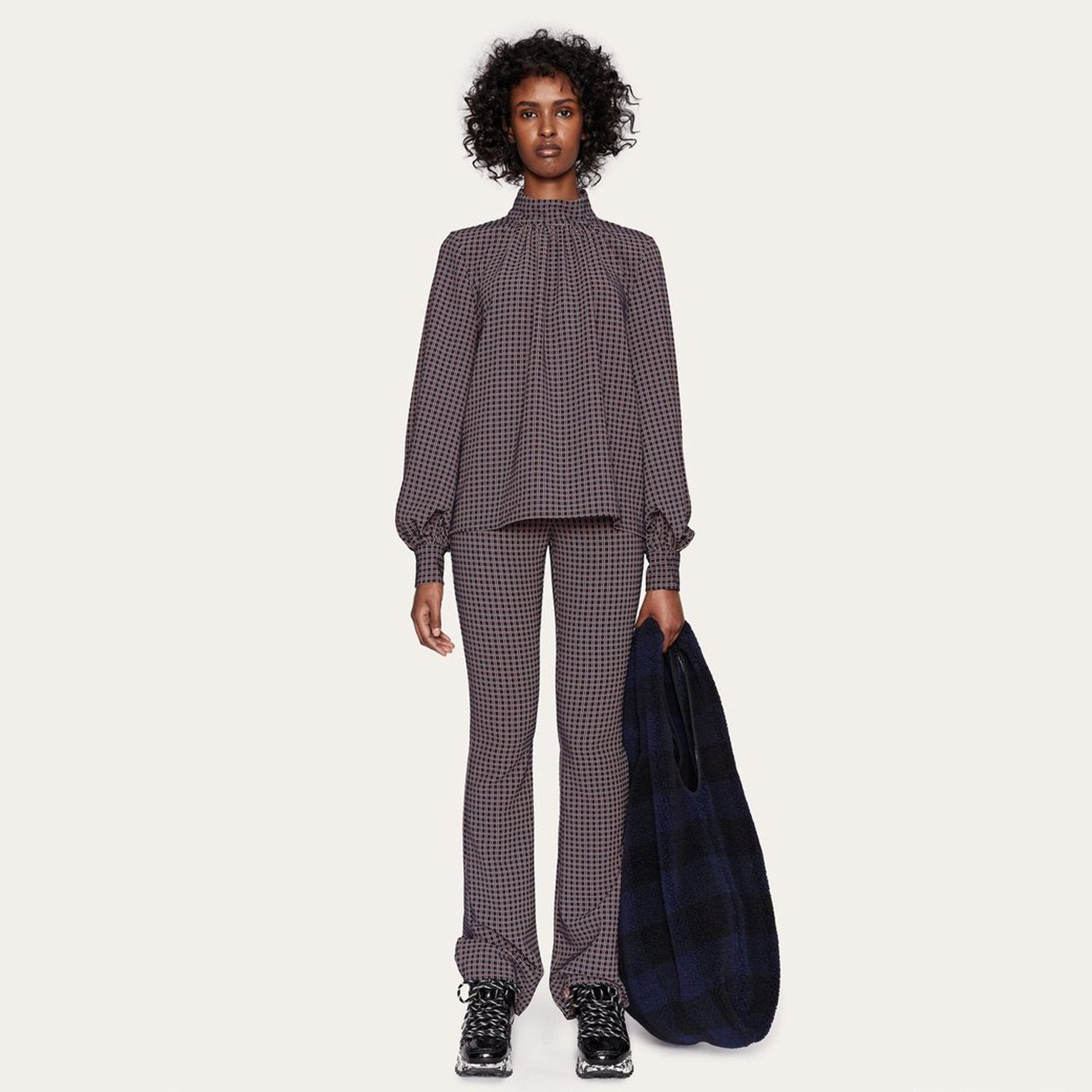 Stine Eddy Grid Print Top - Navy/Pink