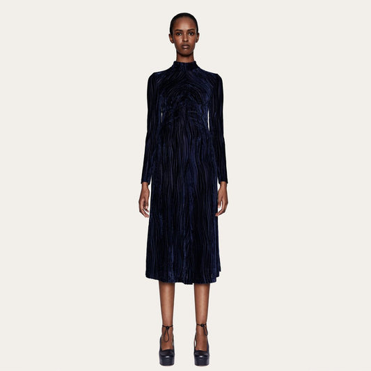 - Asher - Velvet Devore Dress - Navy Blue
