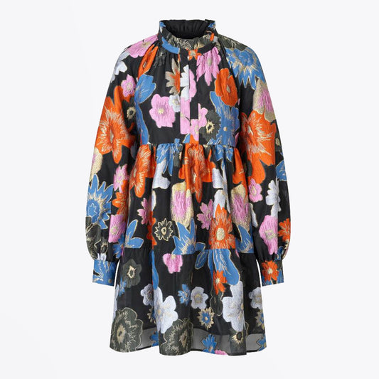 Jasmine - Embroidered Floral Dress - Black/Multi