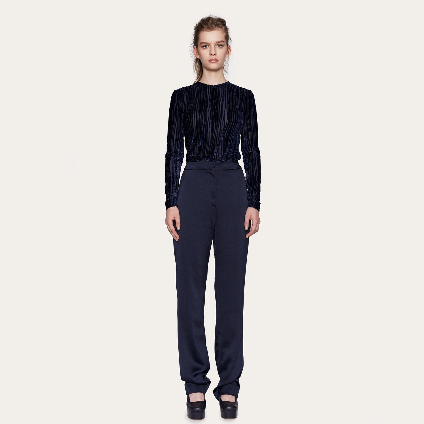Maya - Velvet Wave Top - Navy Blue