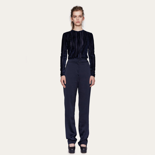 Maya - Velvet Wave Top - Navy Blue