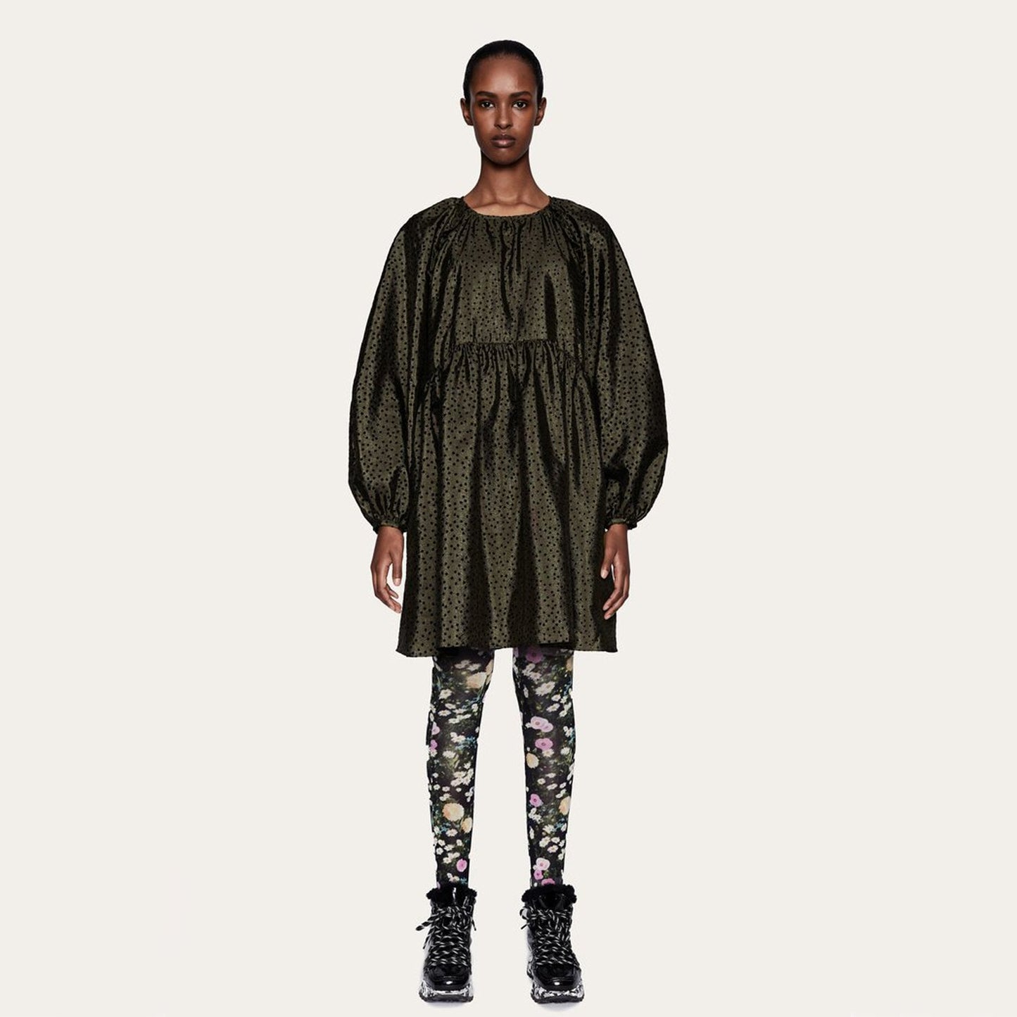 - Kelly - Mini Floral Dress - Deep Green