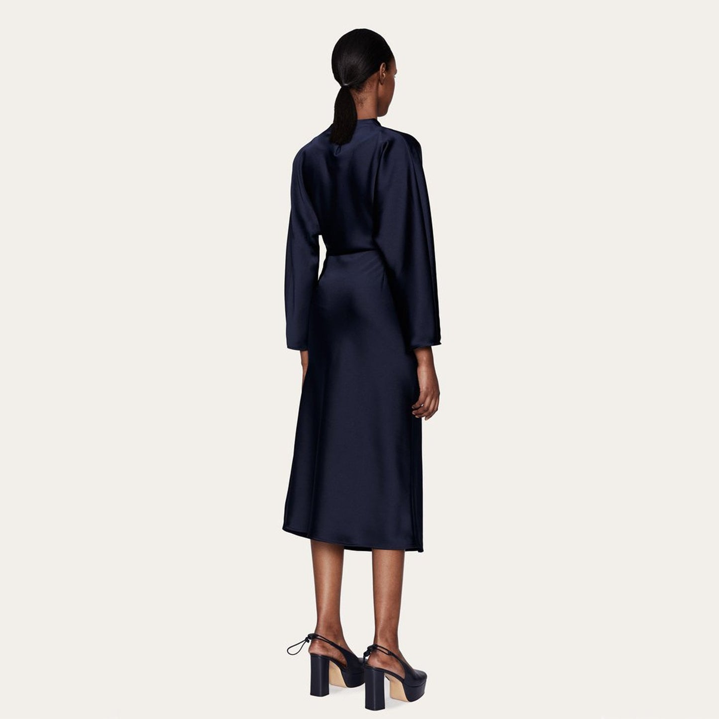 - Damai - High-Neck Draped Dress - Navy