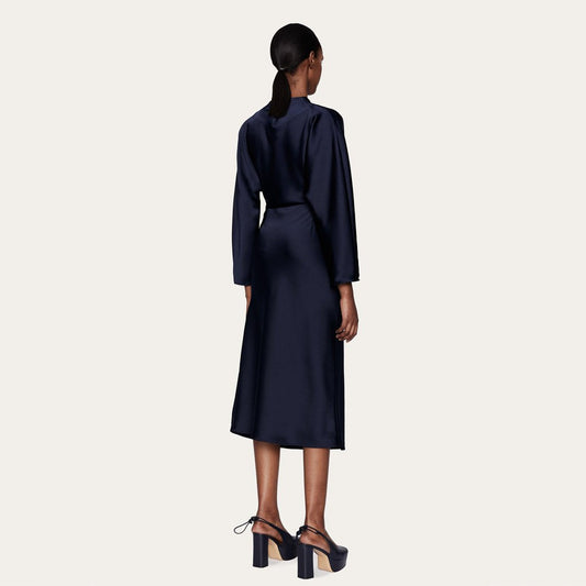 - Damai - High-Neck Draped Dress - Navy