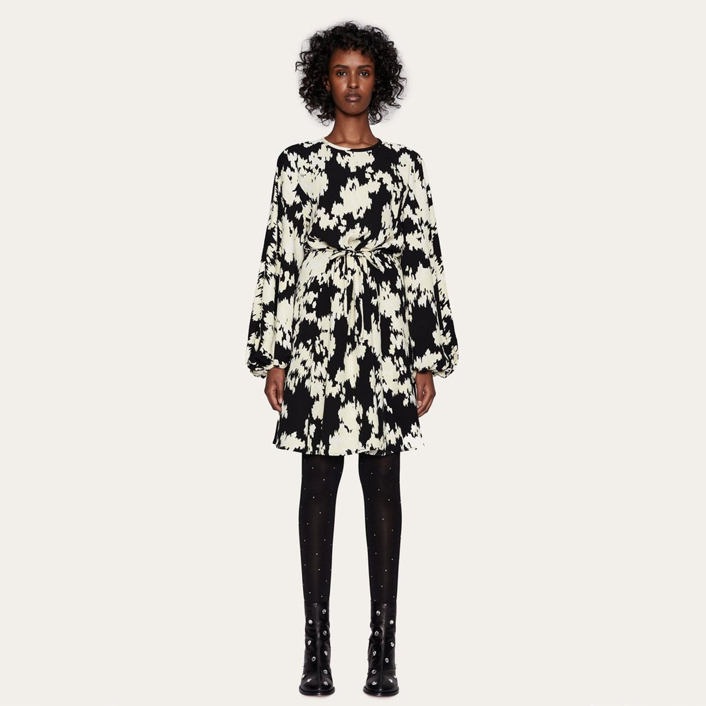 Mark - Abstract Print Dress - Black/White