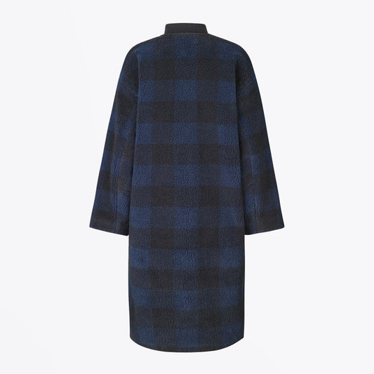 - Beth - Fleece Gingham Coat - Black/Blue