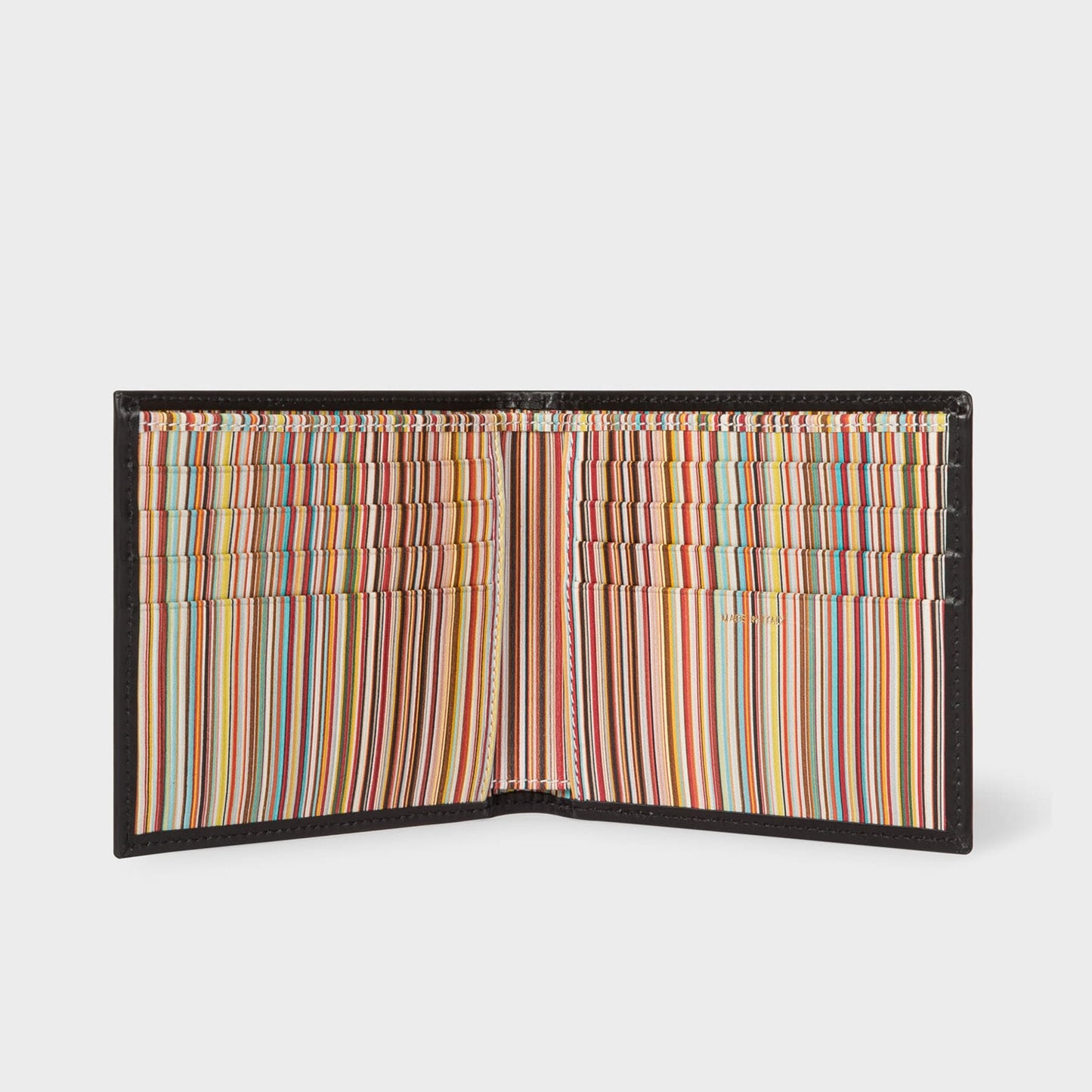 Leather Signature Stripe Interior Billfold Wallet - Black