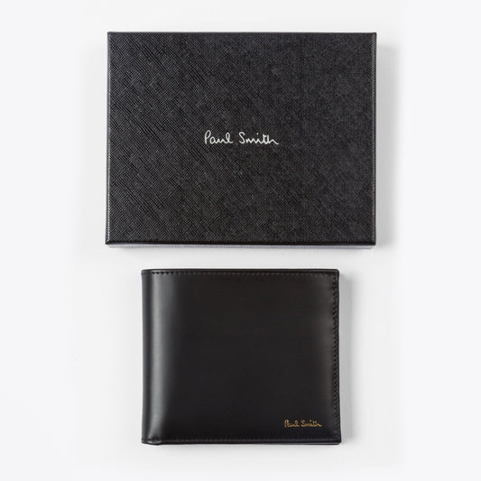 Leather Signature Stripe Interior Billfold Wallet - Black