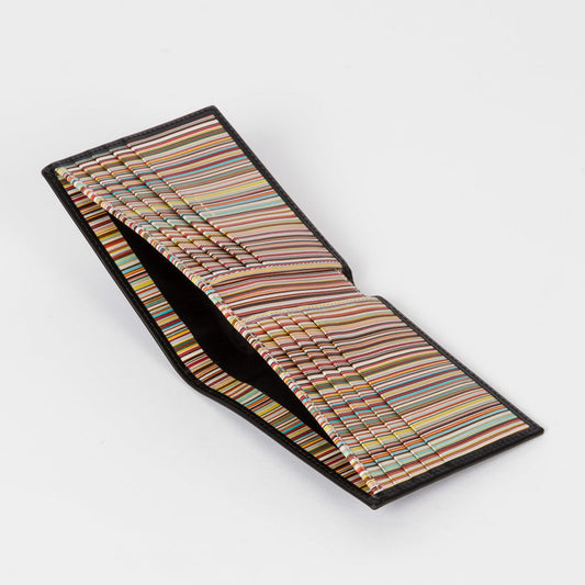 Leather Signature Stripe Interior Billfold Wallet - Black