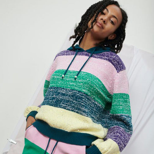 - Suki - Stripe Knitted Hoodie - Multi