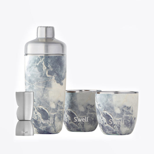 - Blue Granite Barware Set - Blue/White