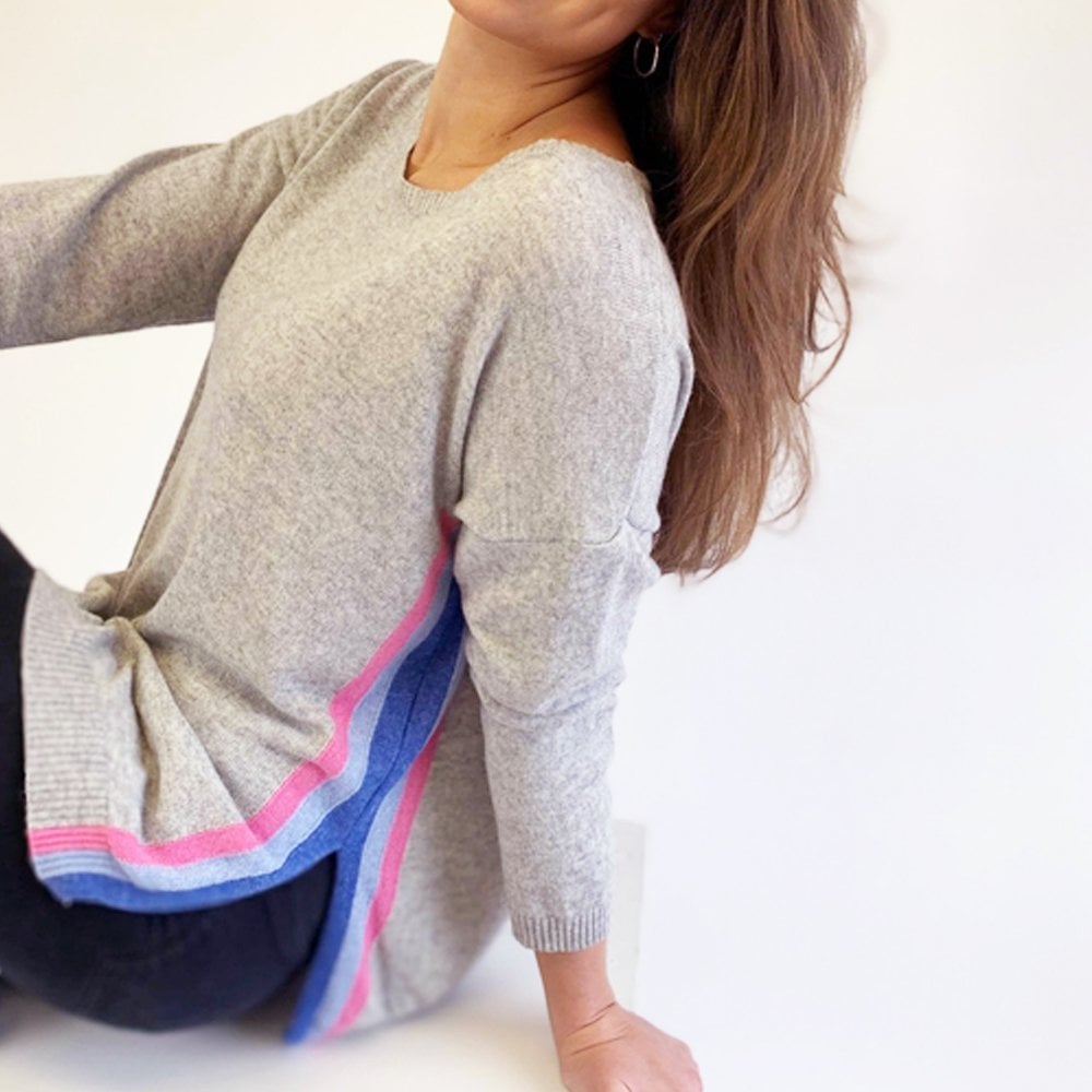 - Romilly Cashmere Side Stripe Knit - Silver