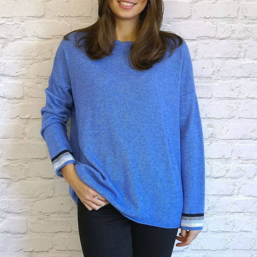 - Sofia Cashmere Back Stripe Knit - Sea Blue