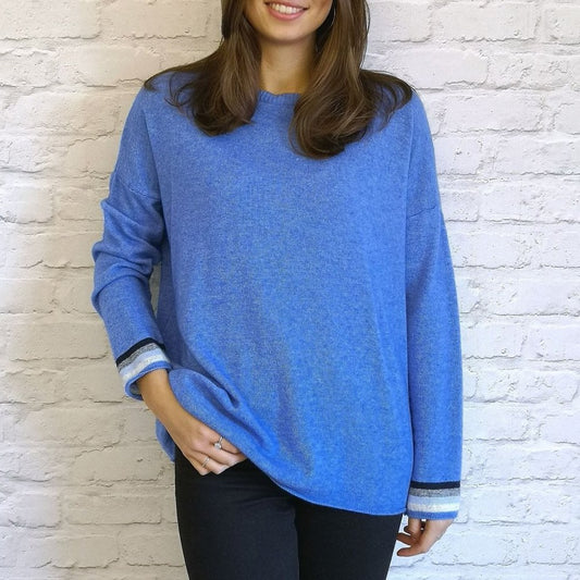 - Sofia Cashmere Back Stripe Knit - Sea Blue