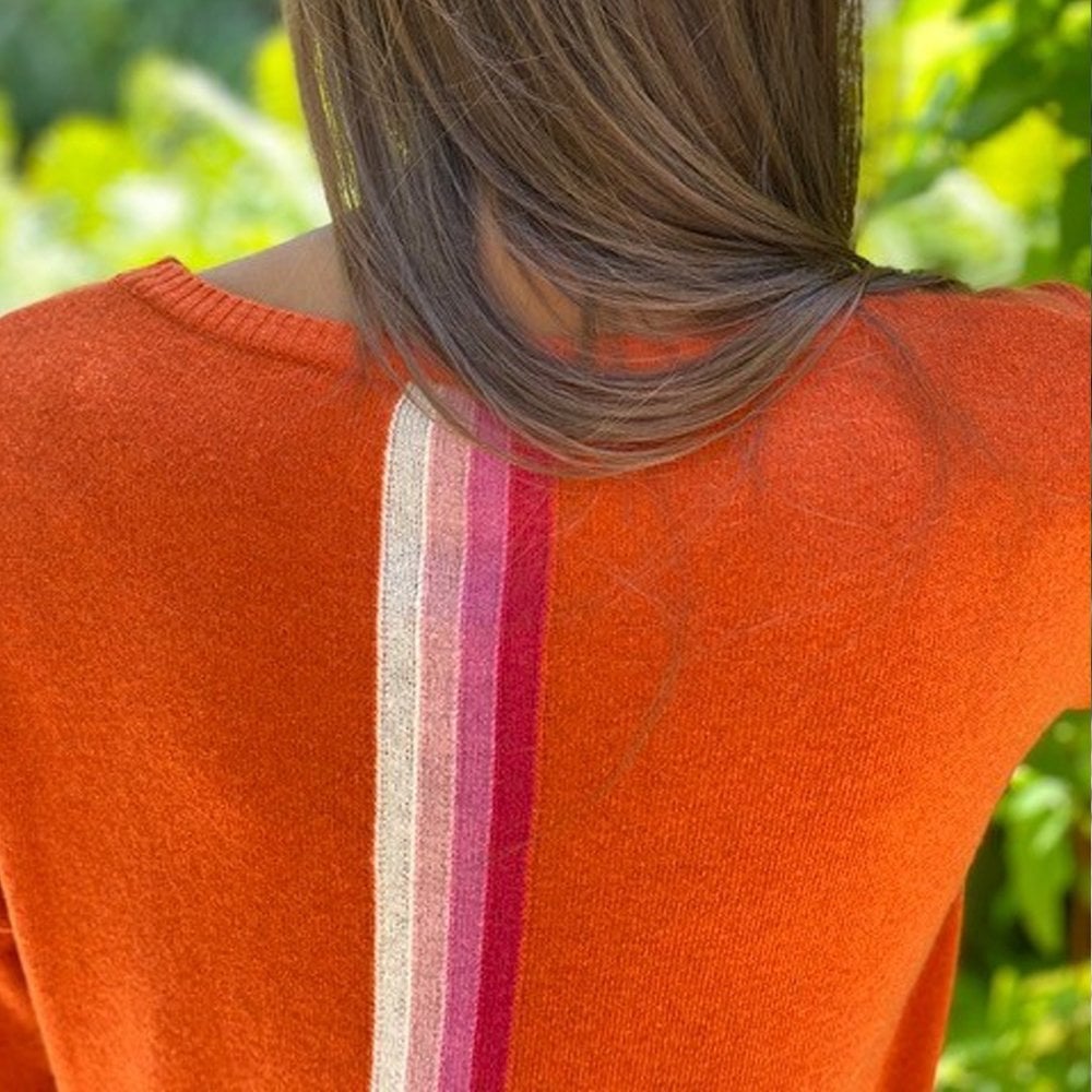 - Sofia Cashmere Back Stripe Knit - Orange