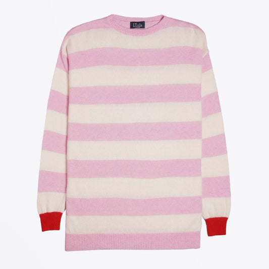 - Reese Cashmere Striped Jumper - Ivory/Pink/Red