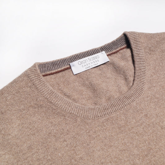 - Cashmere Crew Neck Knit Sweater - Beige
