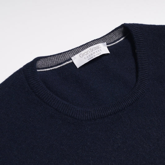 - Cashmere Crew Neck Knit Sweater - Navy