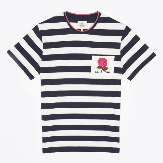 - Rose Embroidered Stripe T-Shirt - Navy/White